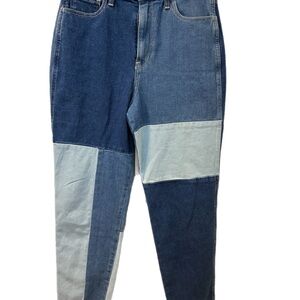 Hollister Blue Denim Jeans with Tan Leather Patch
